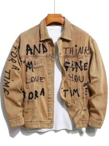 Manfinity EMRG Men Cotton Slogan Graphic Flap Pocket Denim Jacket Without Tee